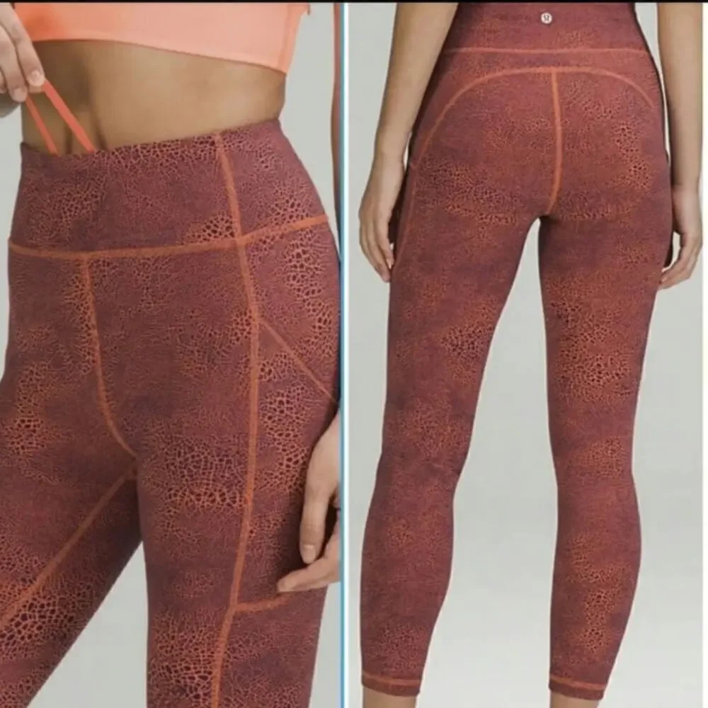 Lululemon Invigorate High-Rise Tight 25” in Crackle Orange, sz 6